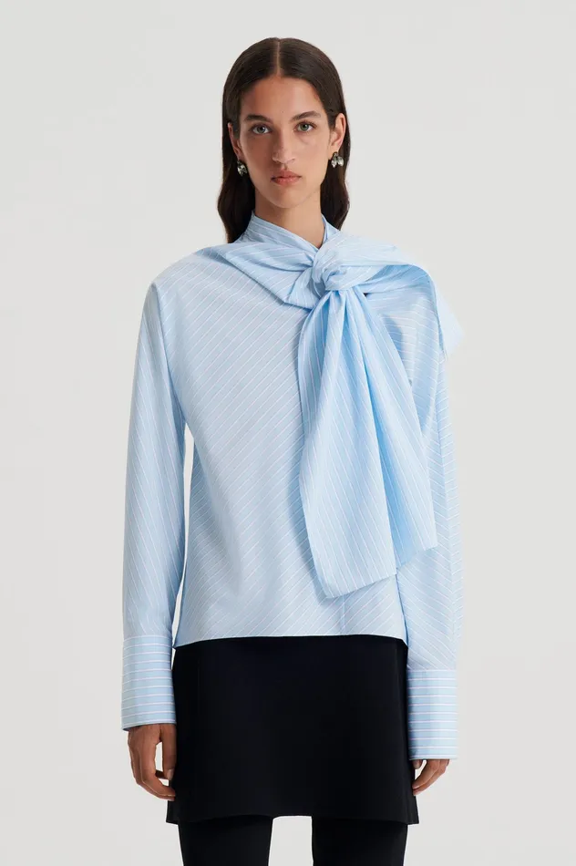 Women Shirts Scanlan Theodore STRIPE CRAVAT SHIRT PALEBLUE