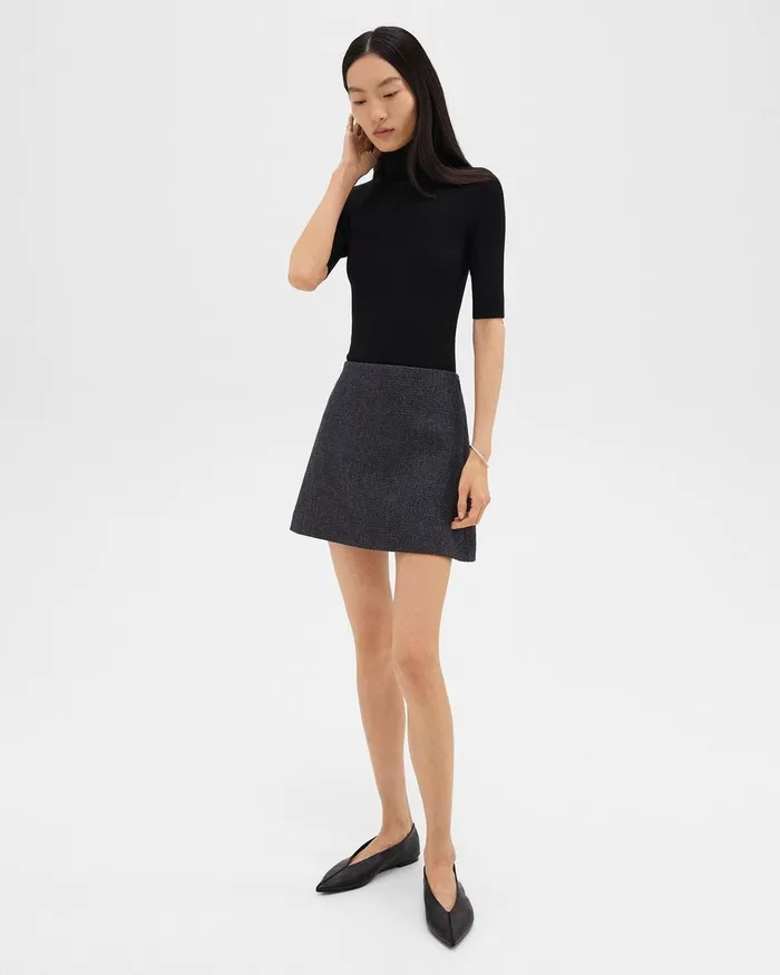 Women Skirts Theory HighWaist Mini Skirt In Tweed Charcoal Melange