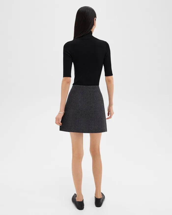 Women Skirts Theory HighWaist Mini Skirt In Tweed Charcoal Melange