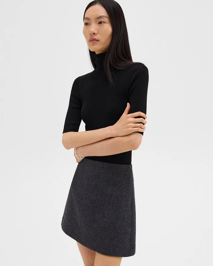 Women Skirts Theory HighWaist Mini Skirt In Tweed Charcoal Melange