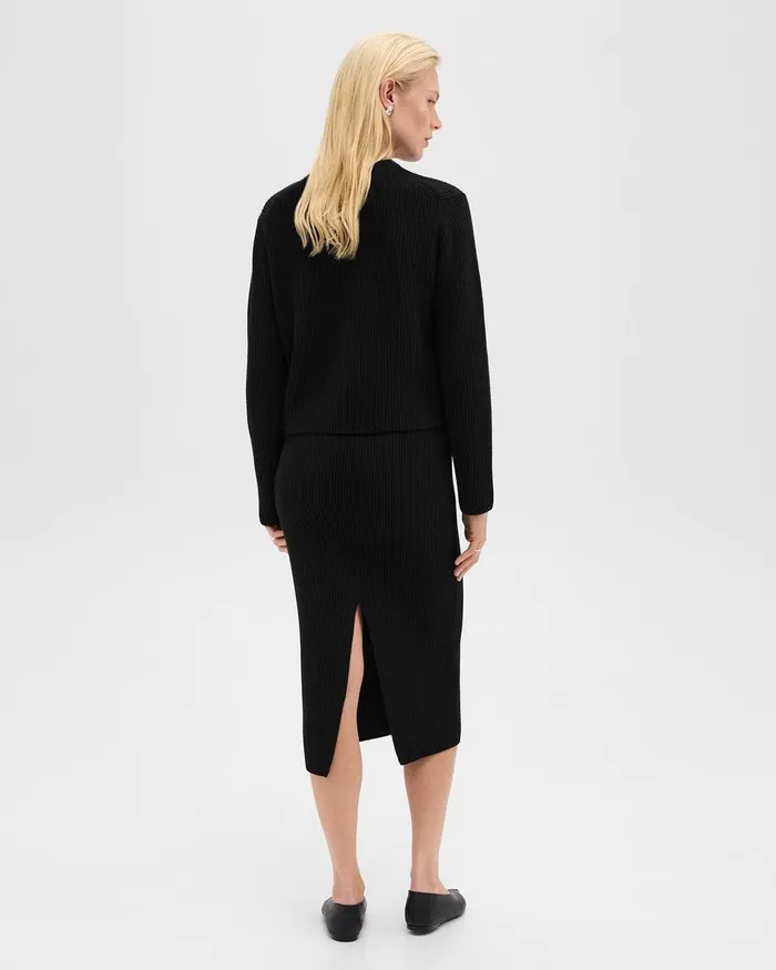 Women Skirts Theory Midi PullOn Skirt In Felted WoolCashmere Black
