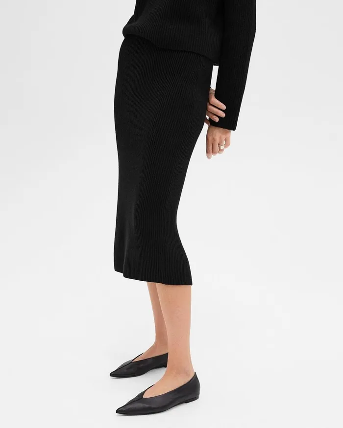 Women Skirts Theory Midi PullOn Skirt In Felted WoolCashmere Black