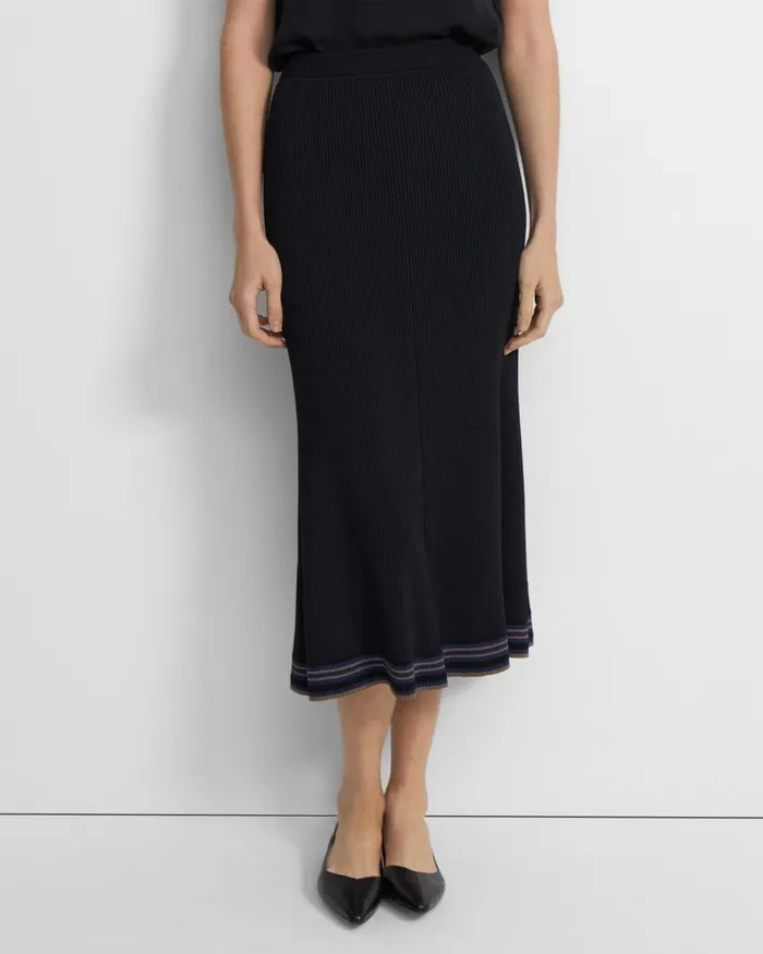 Women Skirts Theory PullOn Midi Skirt In Rib Knit Black Multi