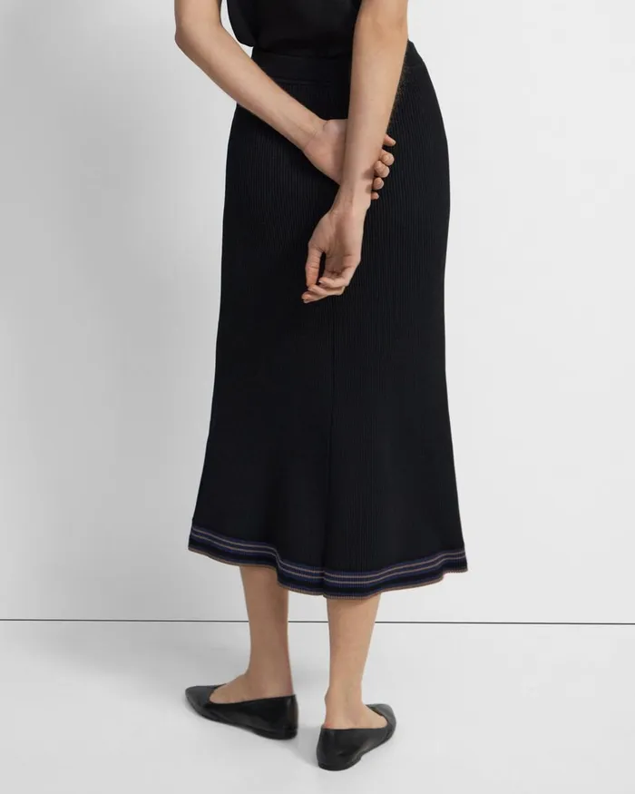 Women Skirts Theory PullOn Midi Skirt In Rib Knit Black Multi