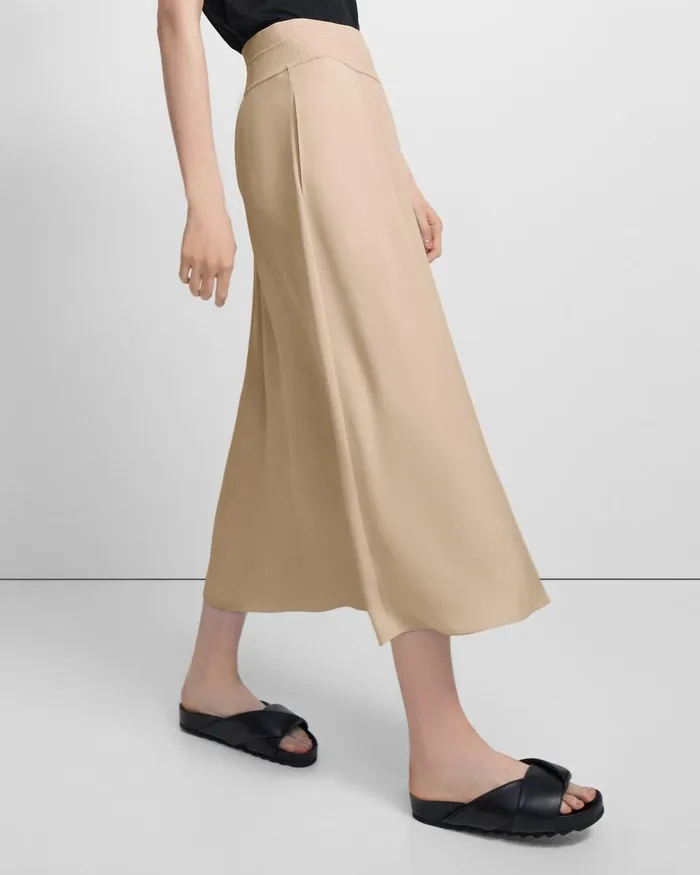 Women Skirts Theory Ribbed Waist Volume Skirt In Silk Taupe
