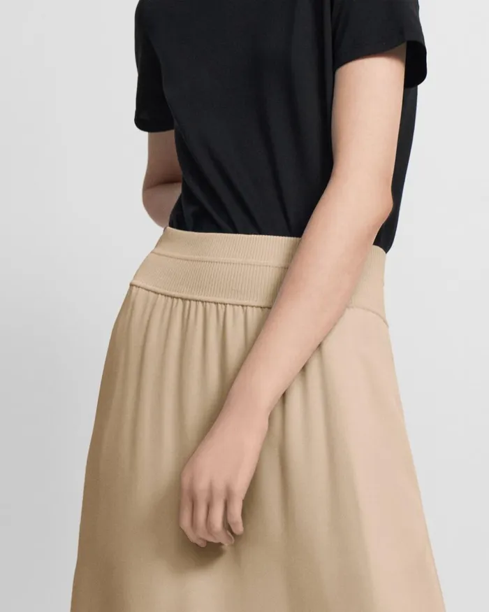 Women Skirts Theory Ribbed Waist Volume Skirt In Silk Taupe