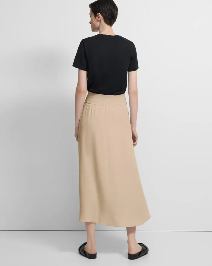 Women Skirts Theory Ribbed Waist Volume Skirt In Silk Taupe