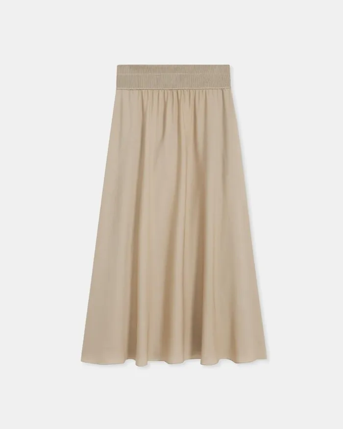 Women Skirts Theory Ribbed Waist Volume Skirt In Silk Taupe