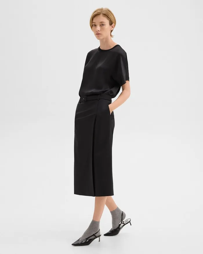 Women Skirts Theory Trouser Skirt In Wool Gabardine Black