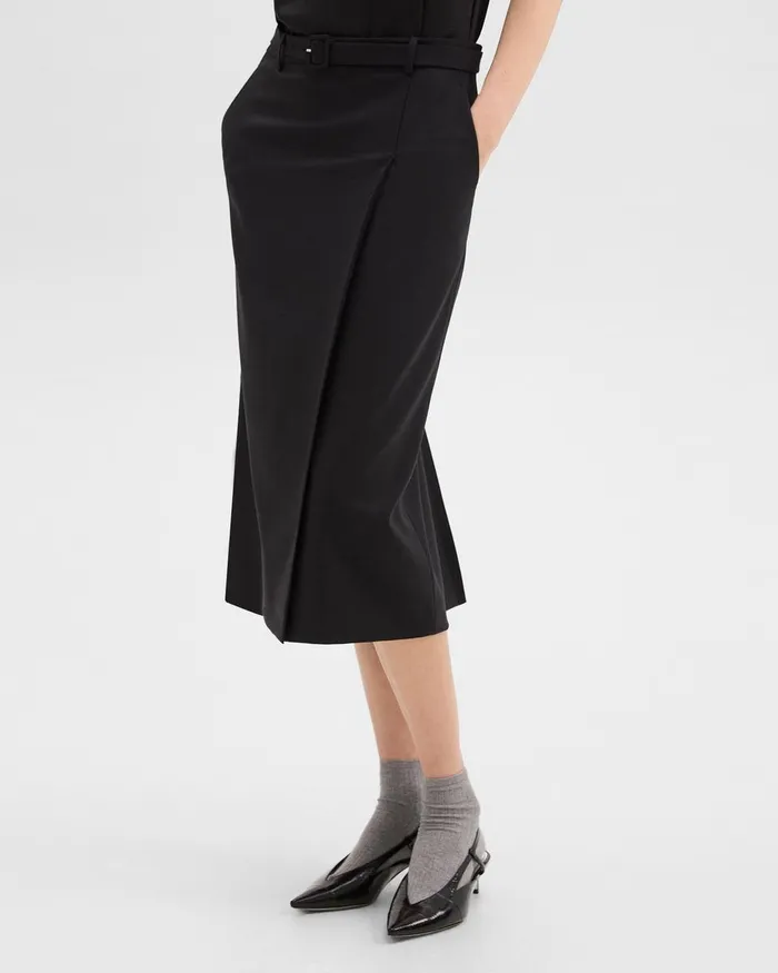 Women Skirts Theory Trouser Skirt In Wool Gabardine Black