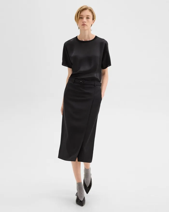 Women Skirts Theory Trouser Skirt In Wool Gabardine Black