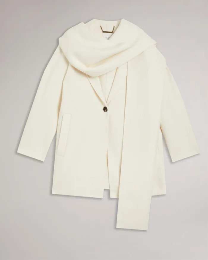 Women SKYLORR 8211 Scarf Detail Coat Ivory Ted Baker Coats and Jackets