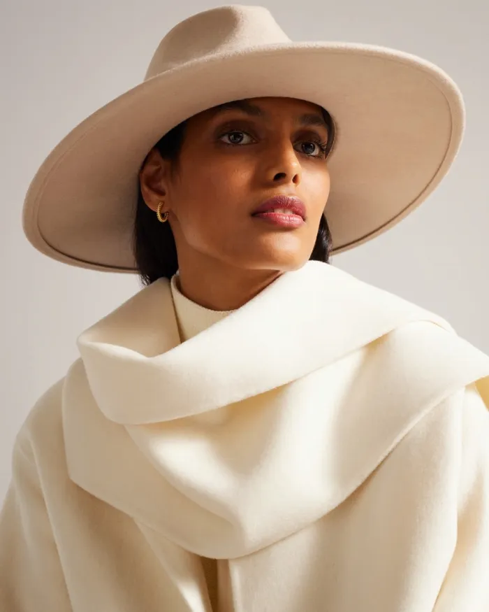 Women SKYLORR 8211 Scarf Detail Coat Ivory Ted Baker Coats and Jackets