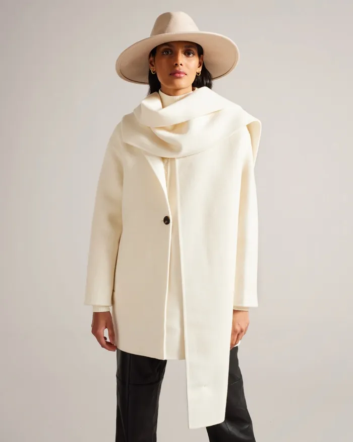 Women SKYLORR 8211 Scarf Detail Coat Ivory Ted Baker Coats and Jackets
