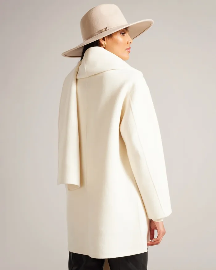 Women SKYLORR 8211 Scarf Detail Coat Ivory Ted Baker Coats and Jackets