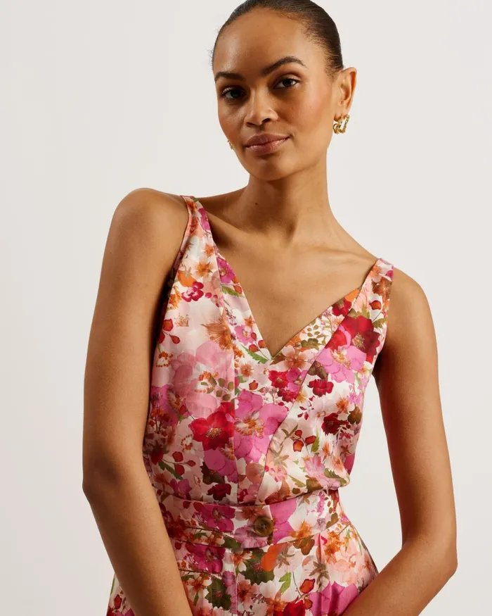 Women SORAPIA 8211 Floral V Neck Panelled Cami Top Pink Ted Baker Tops and Blouses