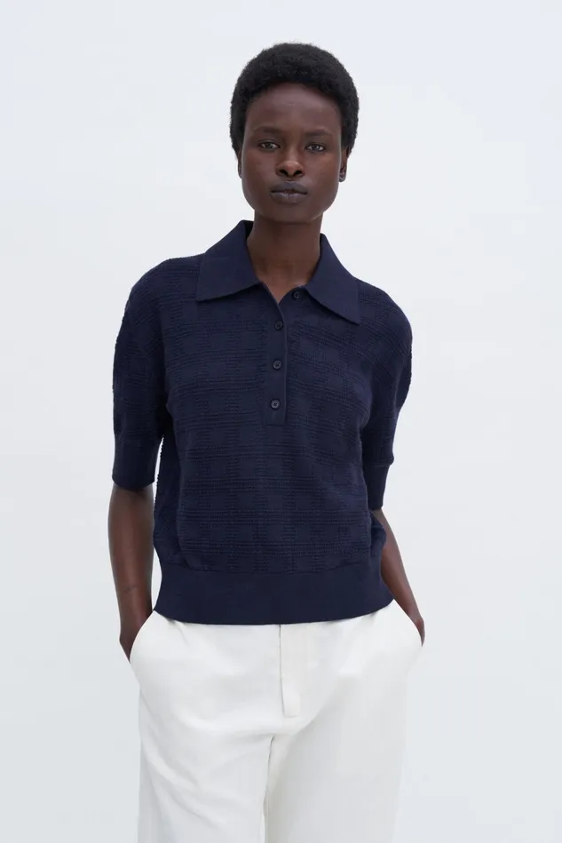 Women Square Knit Polo Navy Filippa K Knitwear