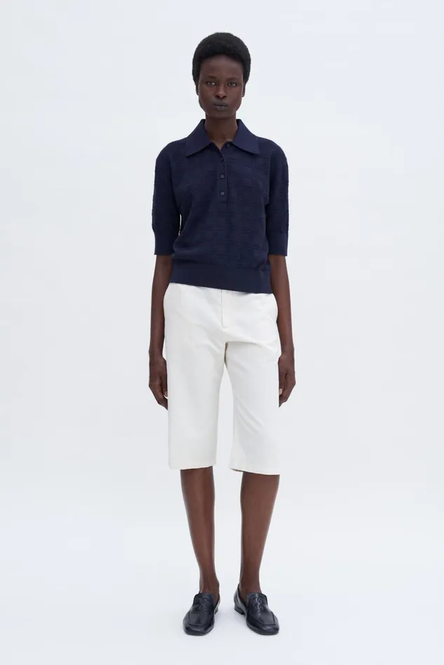 Women Square Knit Polo Navy Filippa K Knitwear
