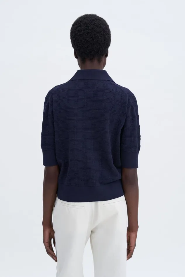 Women Square Knit Polo Navy Filippa K Knitwear