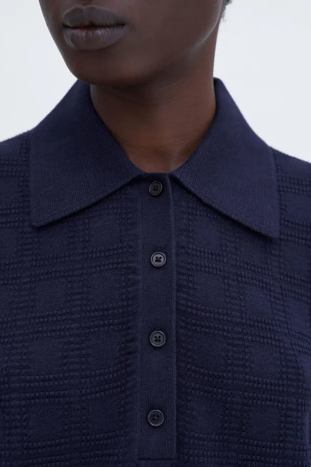 Women Square Knit Polo Navy Filippa K Knitwear