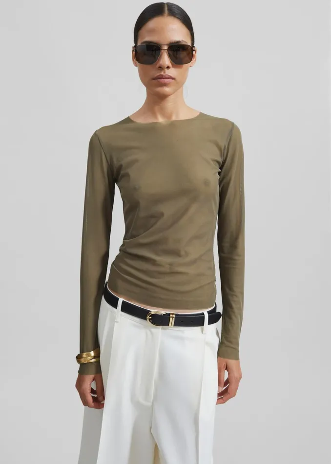 Women Stace Sheer Long Sleeve Tee 8211 Khaki The Frankie Shop Tops