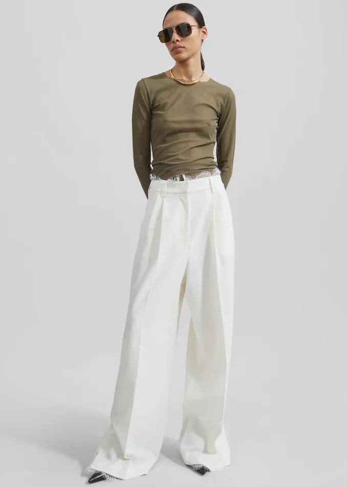 Women Stace Sheer Long Sleeve Tee 8211 Khaki The Frankie Shop Tops