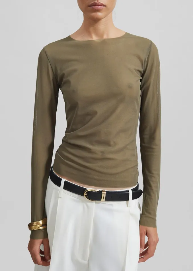 Women Stace Sheer Long Sleeve Tee 8211 Khaki The Frankie Shop Tops