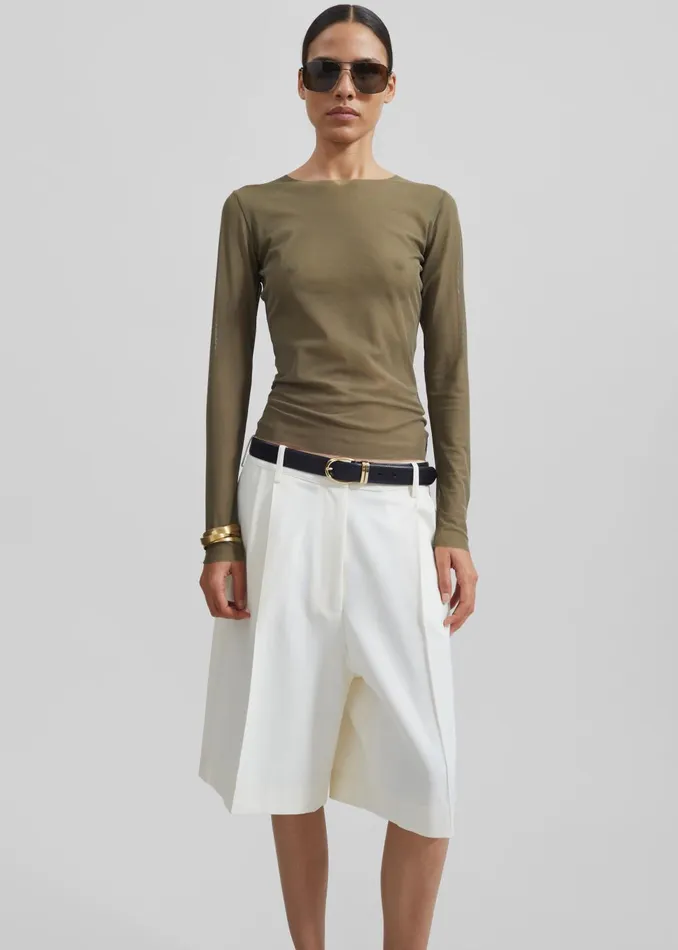 Women Stace Sheer Long Sleeve Tee 8211 Khaki The Frankie Shop Tops