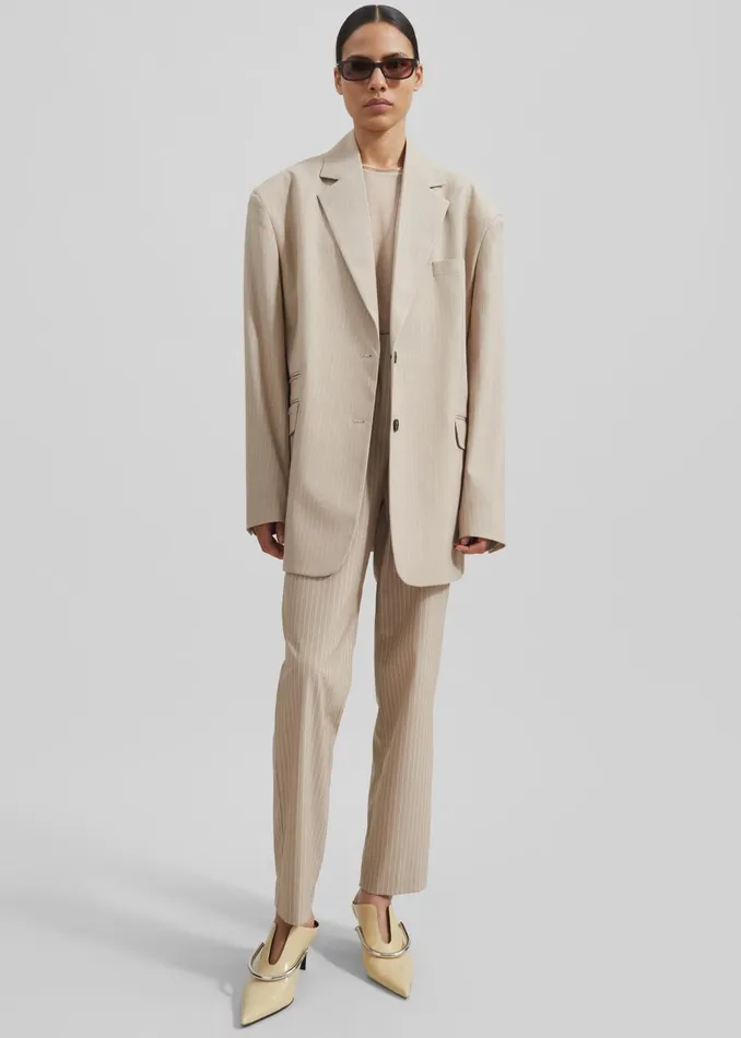 Women Stasia Blazer 8211 Beige Stripe The Frankie Shop Outerwear