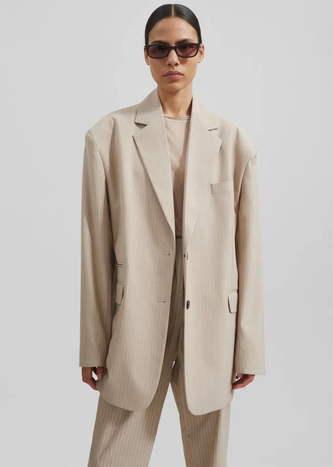 Women Stasia Blazer 8211 Beige Stripe The Frankie Shop Outerwear