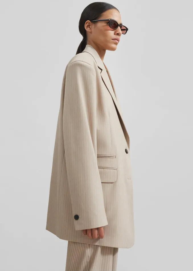 Women Stasia Blazer 8211 Beige Stripe The Frankie Shop Outerwear