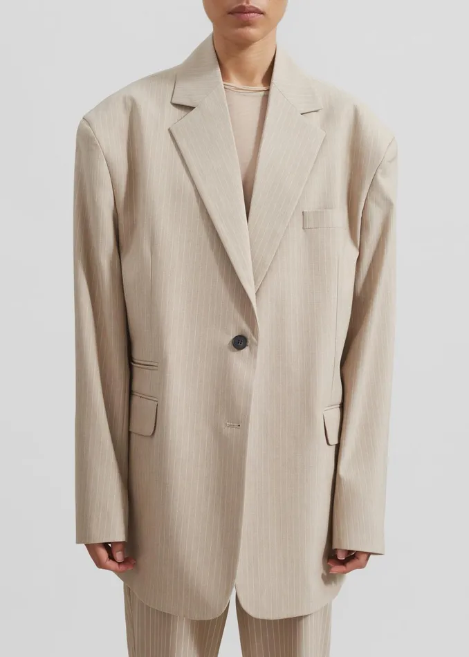 Women Stasia Blazer 8211 Beige Stripe The Frankie Shop Outerwear