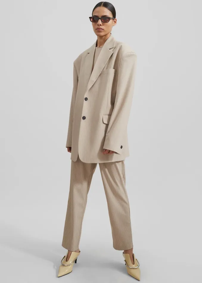 Women Stasia Blazer 8211 Beige Stripe The Frankie Shop Outerwear