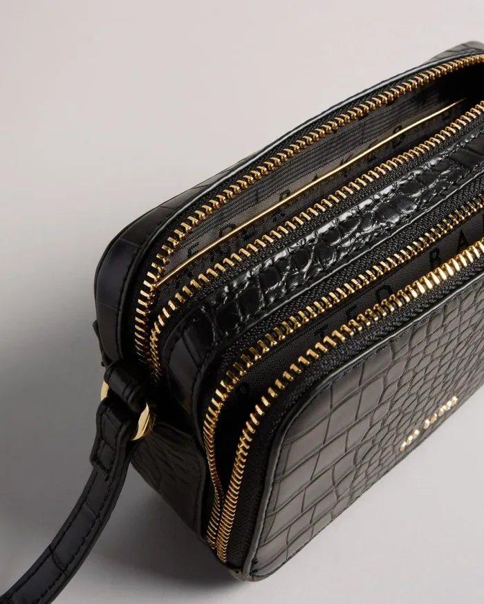 Women STINA 8211 Croc Effect Mini Camera Bag Black Ted Baker Crossbody Bags