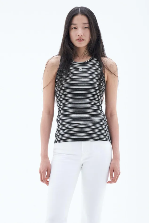 Women Striped Fine Rib Tank Blackwhite Stripe Filippa K Tops