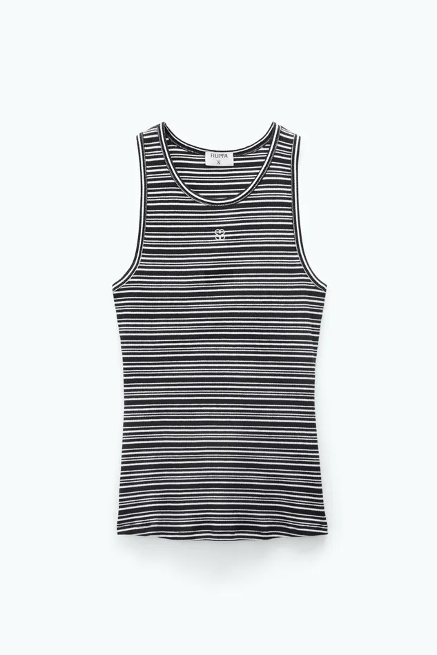Women Striped Fine Rib Tank Blackwhite Stripe Filippa K Tops