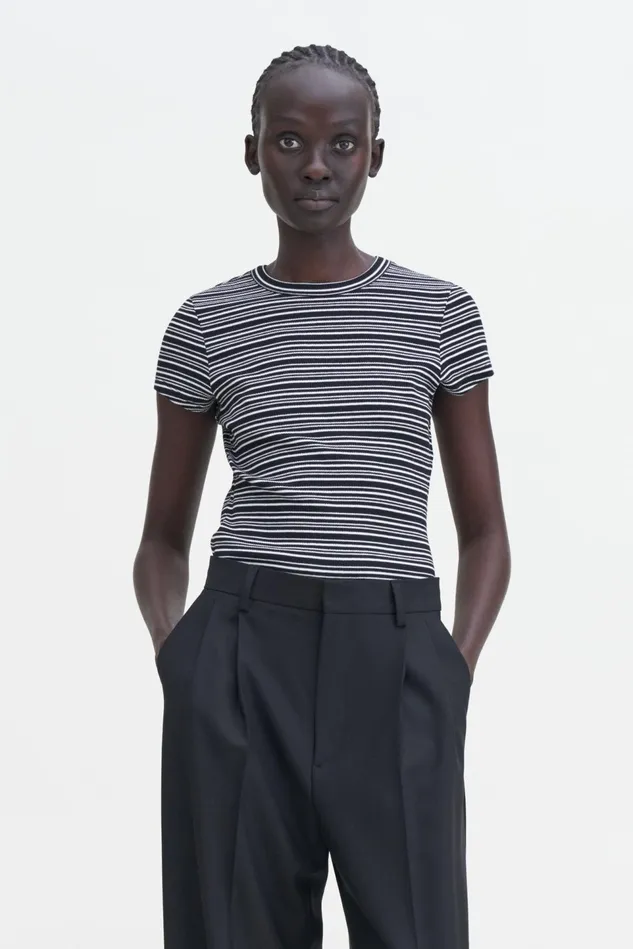 Women Striped Fine Rib Tee Blackwhite Stripe Filippa K Tops