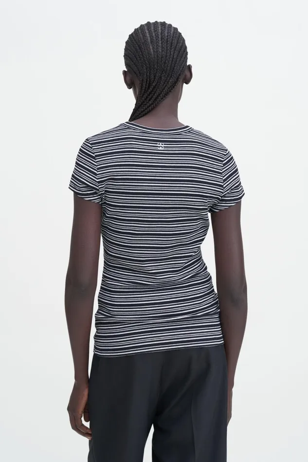 Women Striped Fine Rib Tee Blackwhite Stripe Filippa K Tops