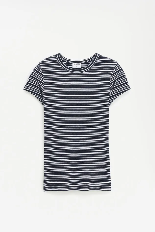 Women Striped Fine Rib Tee Blackwhite Stripe Filippa K Tops