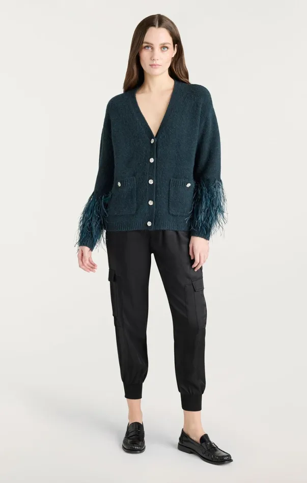 Women Sweaters and Knits Cinq Sept Dreama Marnie Cardigan Green Onyx Multi