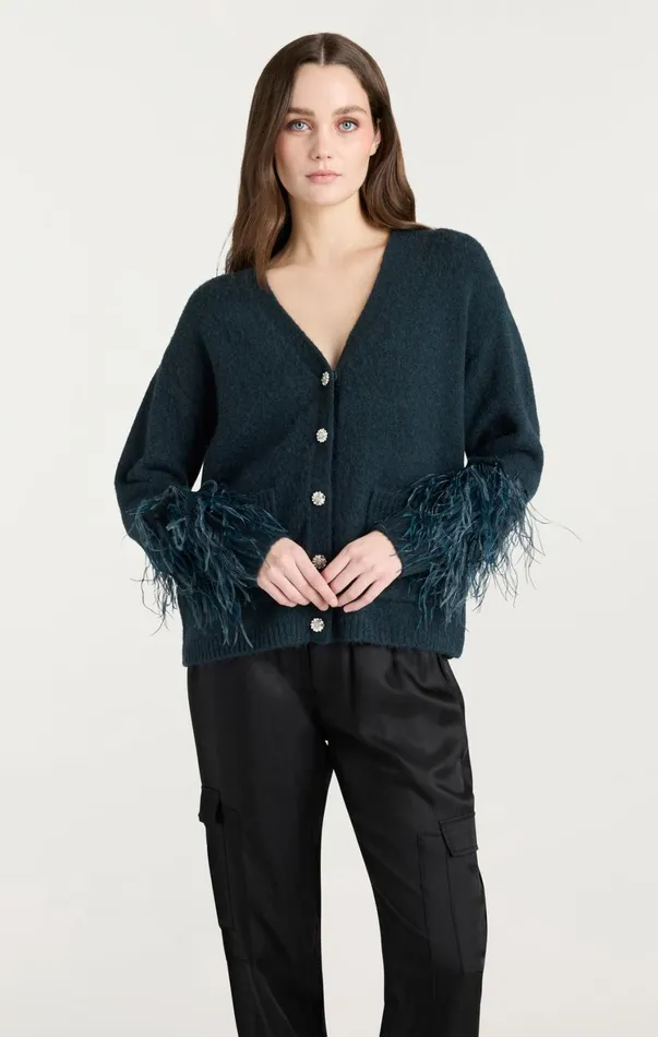 Women Sweaters and Knits Cinq Sept Dreama Marnie Cardigan Green Onyx Multi