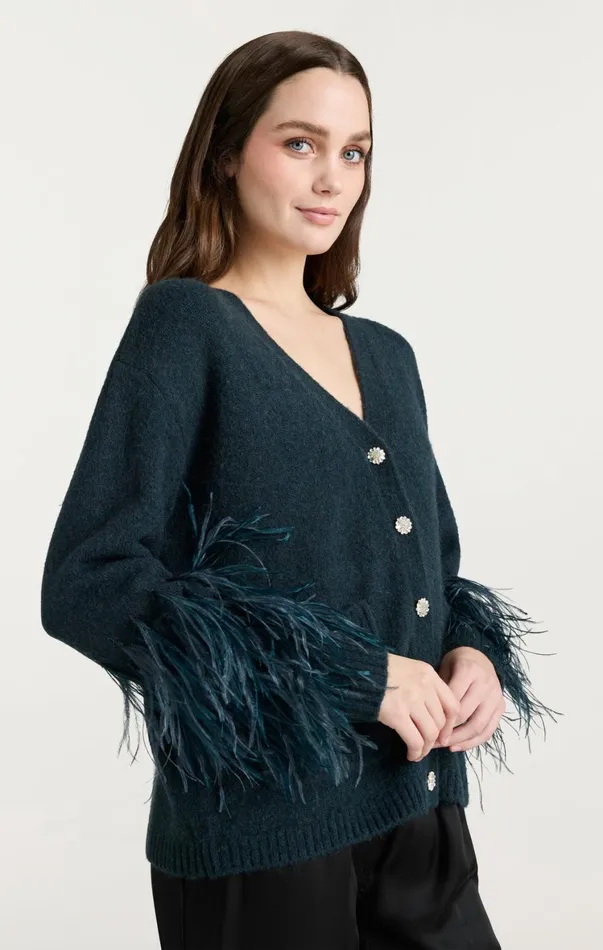 Women Sweaters and Knits Cinq Sept Dreama Marnie Cardigan Green Onyx Multi