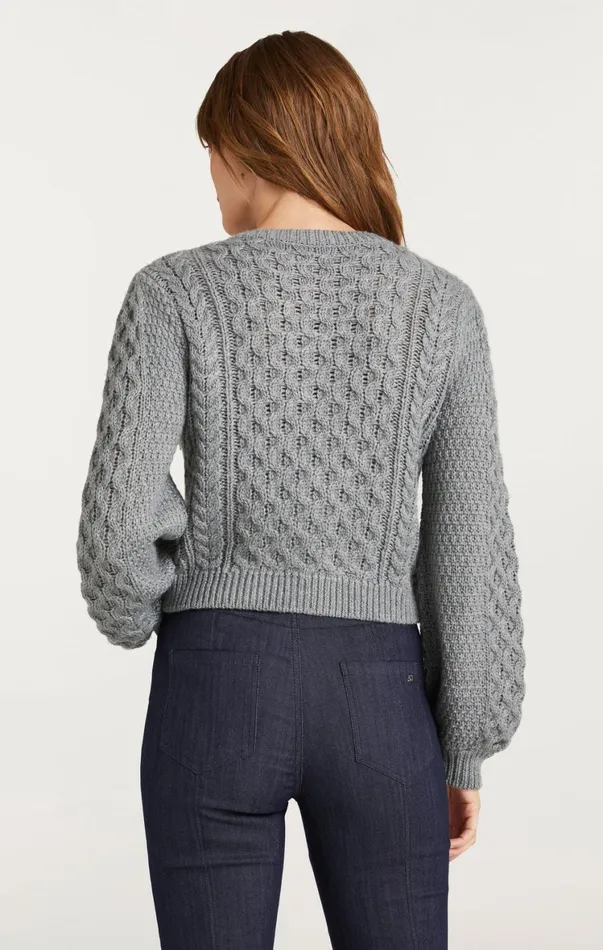 Women Sweaters and Knits Cinq Sept Joelle Embellished Cable Cardigan Charcoal Lilacgreen