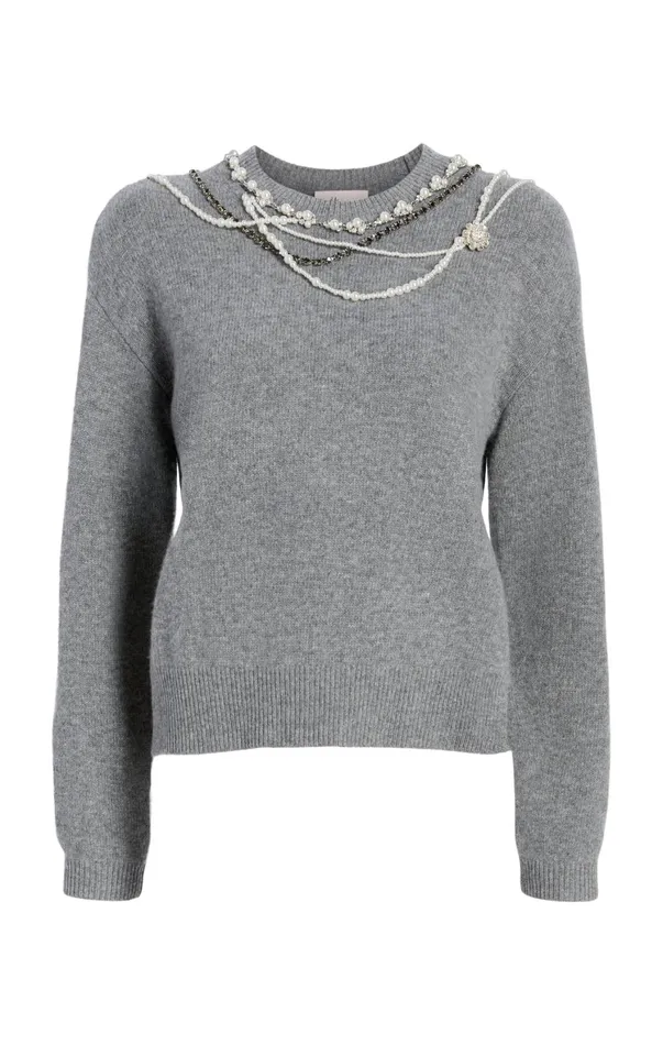 Women Sweaters and Knits Cinq Sept Necklace Lilliana Pullover Light Heather Grey