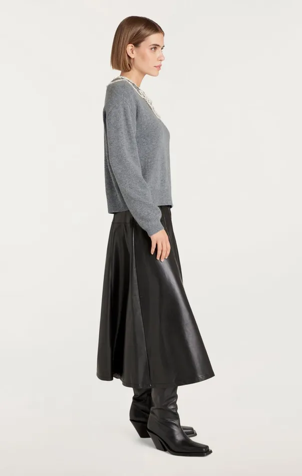 Women Sweaters and Knits Cinq Sept Necklace Lilliana Pullover Light Heather Grey