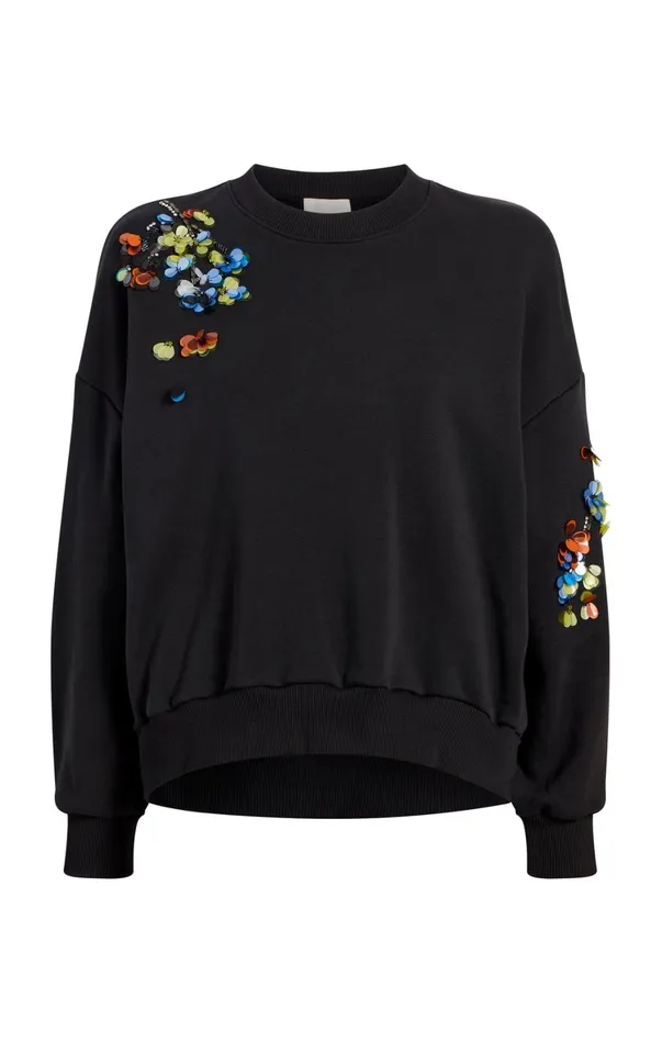 Women Sweaters and Knits Cinq Sept Sequin Flower Embellished Brandy Pullover Blackmulti