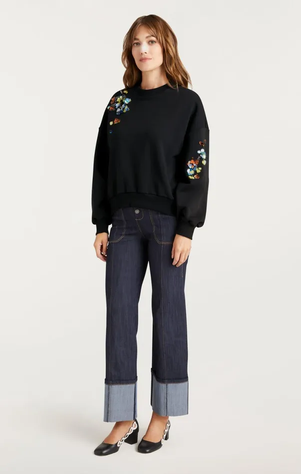 Women Sweaters and Knits Cinq Sept Sequin Flower Embellished Brandy Pullover Blackmulti
