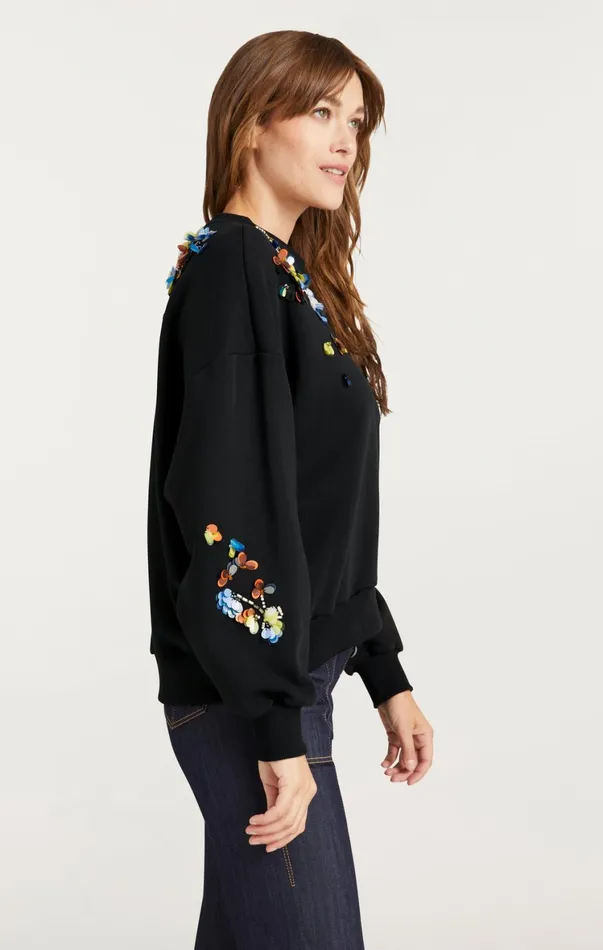 Women Sweaters and Knits Cinq Sept Sequin Flower Embellished Brandy Pullover Blackmulti