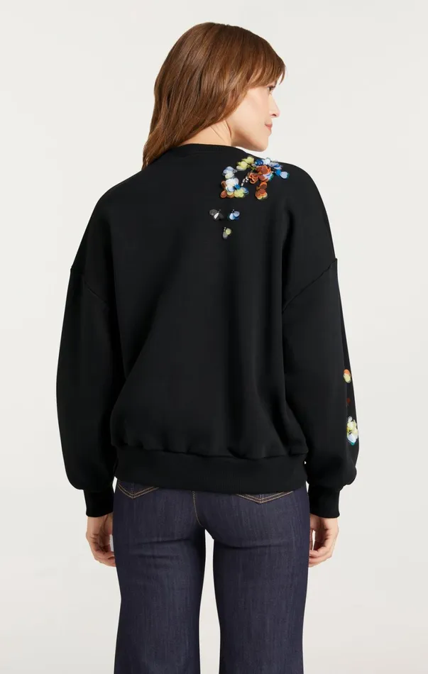Women Sweaters and Knits Cinq Sept Sequin Flower Embellished Brandy Pullover Blackmulti