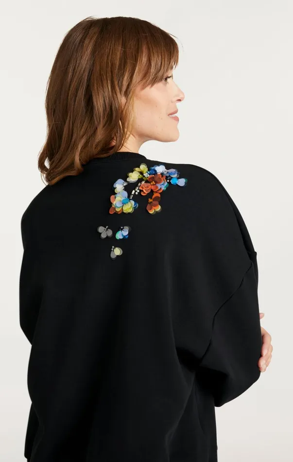 Women Sweaters and Knits Cinq Sept Sequin Flower Embellished Brandy Pullover Blackmulti